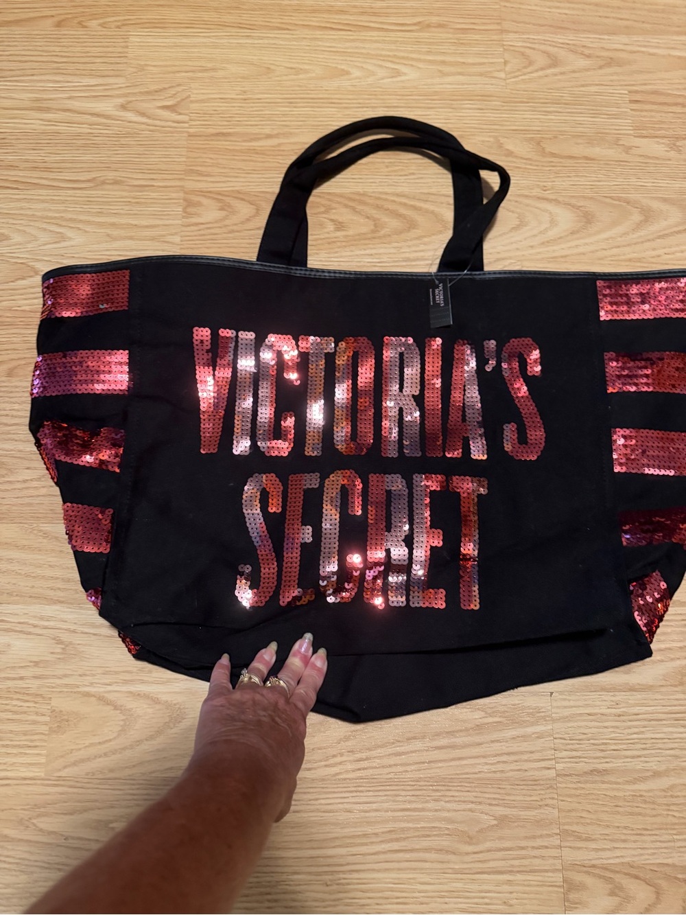Victoria's Secret Black Tote with Pink Sequin Logo